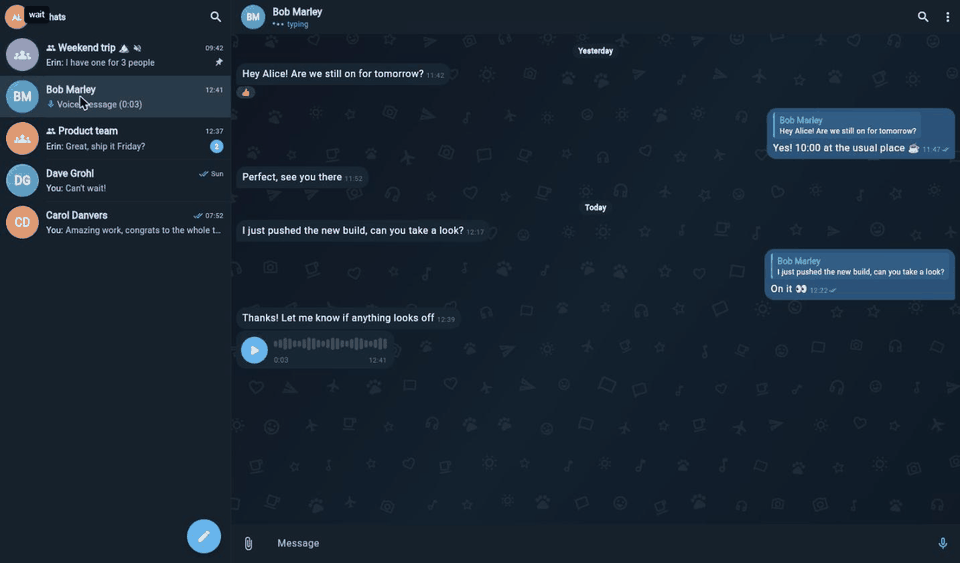 Demo: real-time messages, reactions, replies and voice messages